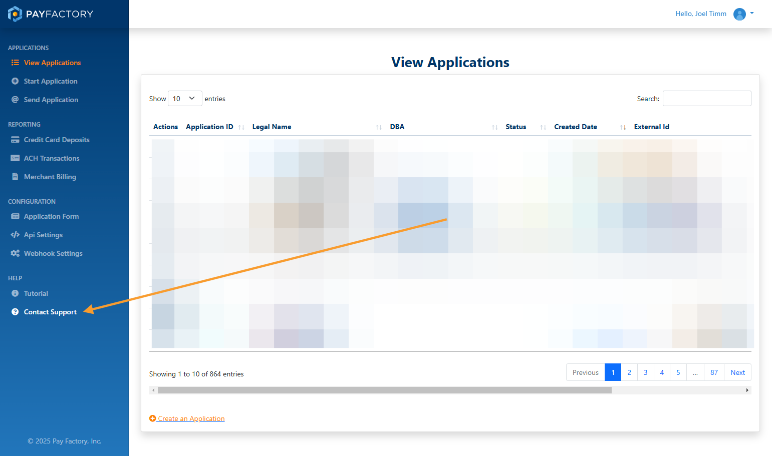 Click on Contact Support