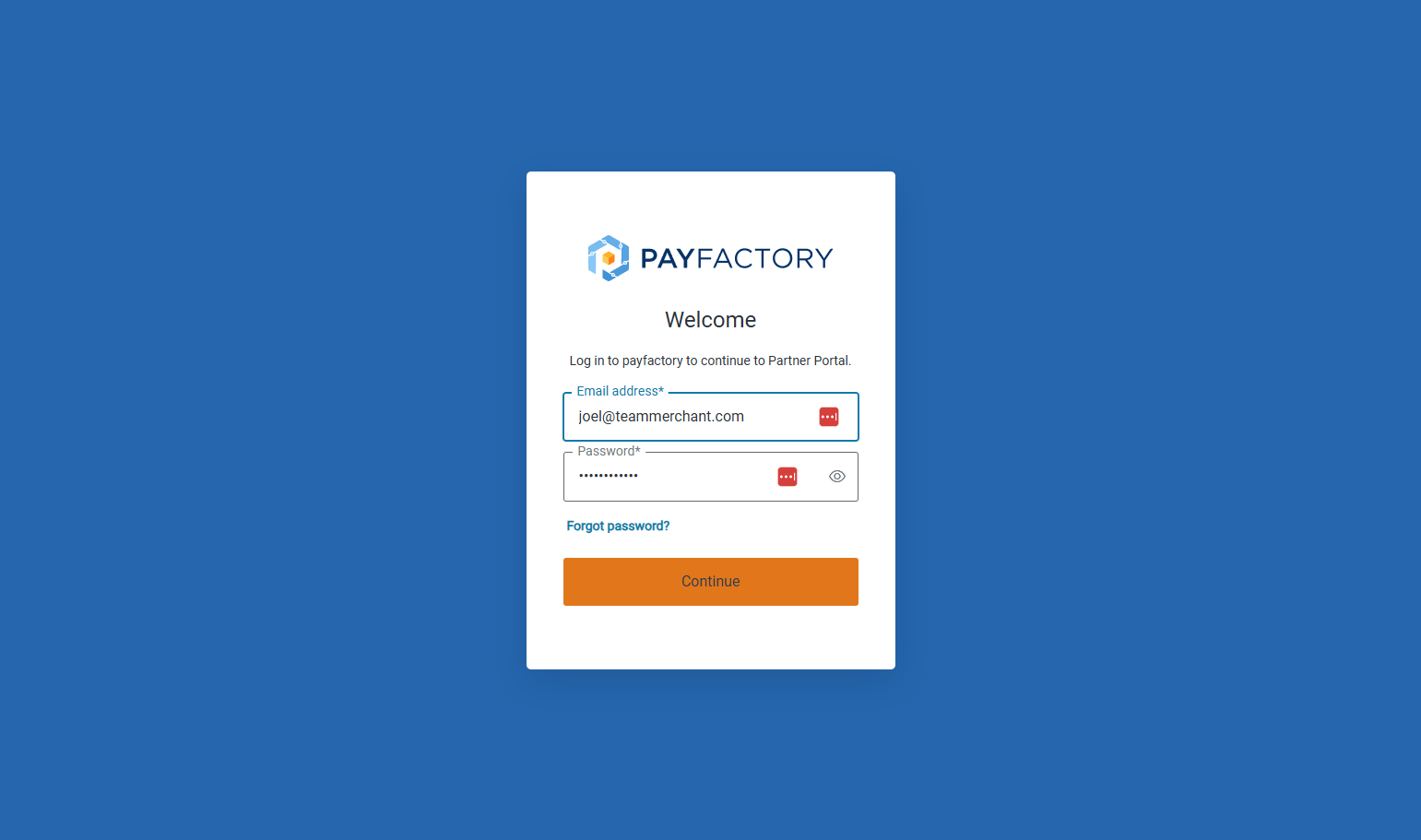 Enter Email and Password then Click on Continue