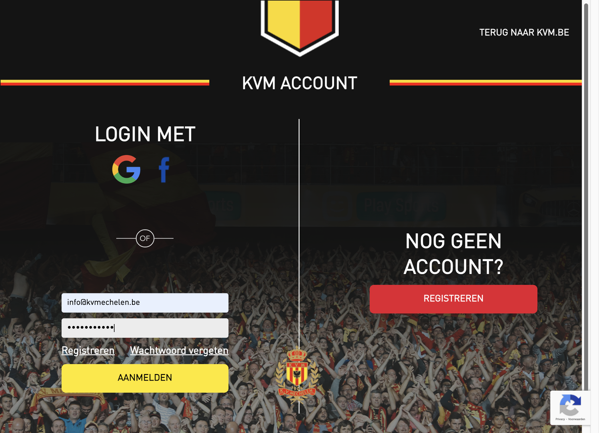 Meld je aan met je e-mail en wachtwoord van je KVM Account.