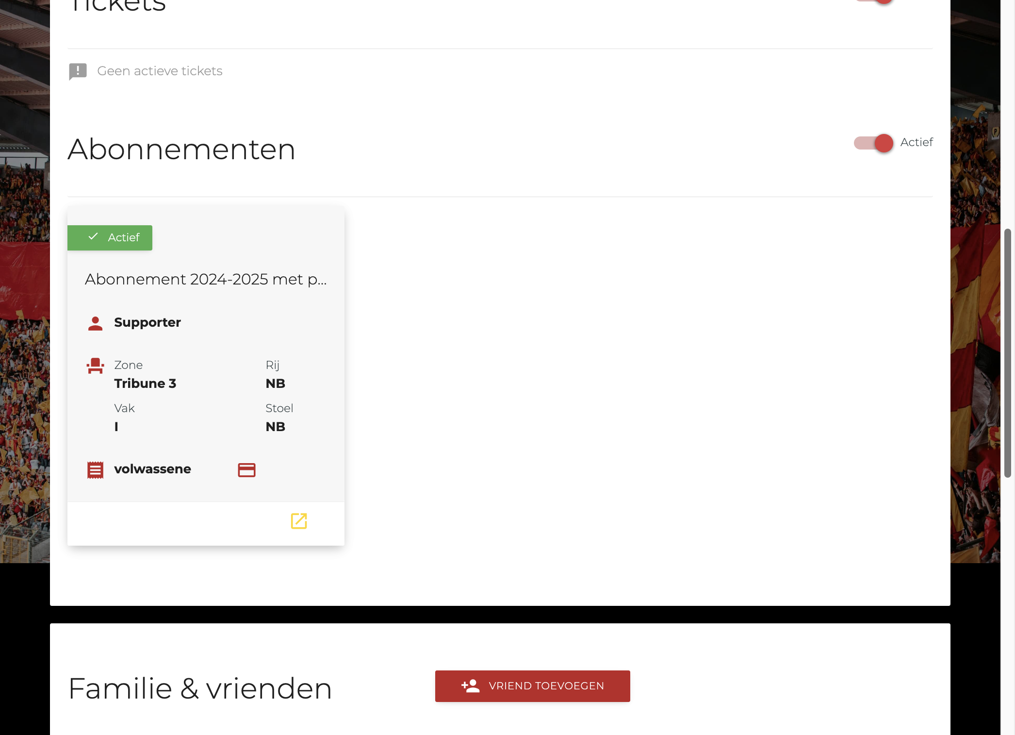 Scrol via het onderdeel 'Abonnementen' naar je abo en klik op het pijltje rechtsonder het venster.