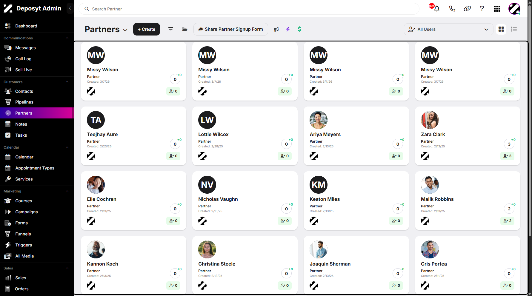 Step 2: You will then be navigated to the Partners tab.