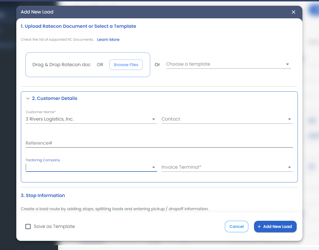 Select the Factoring company from the drop-down