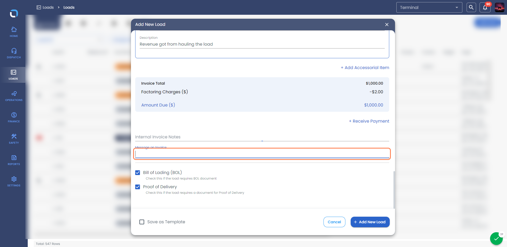 You can write a message on invoice with this option