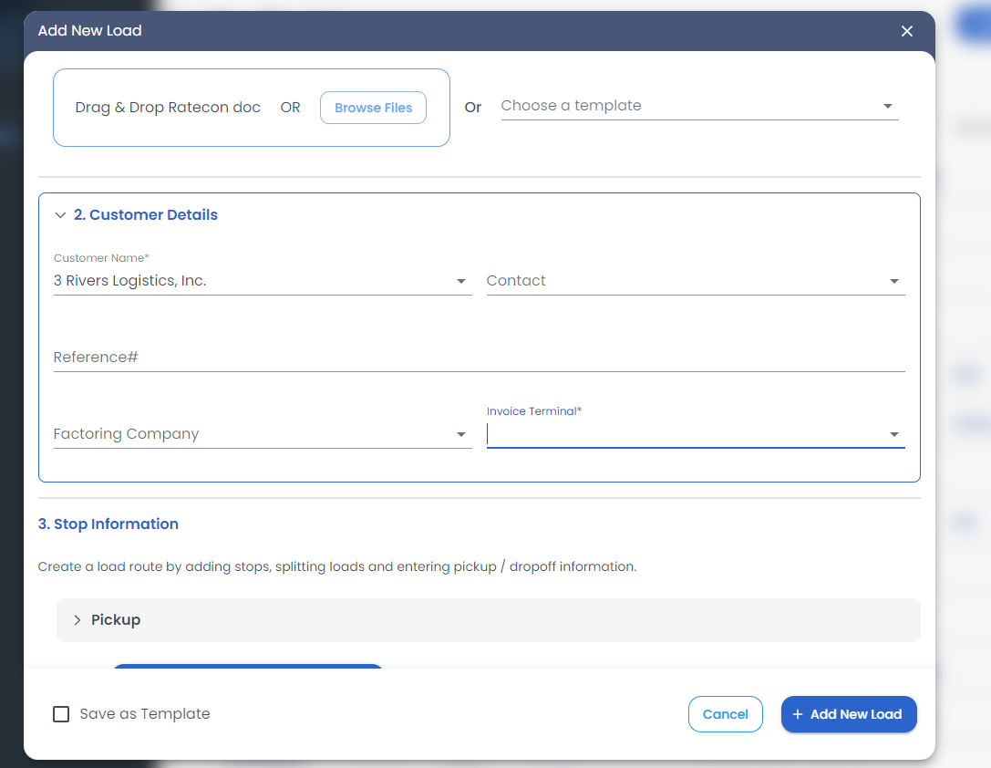 Select the invoice terminal