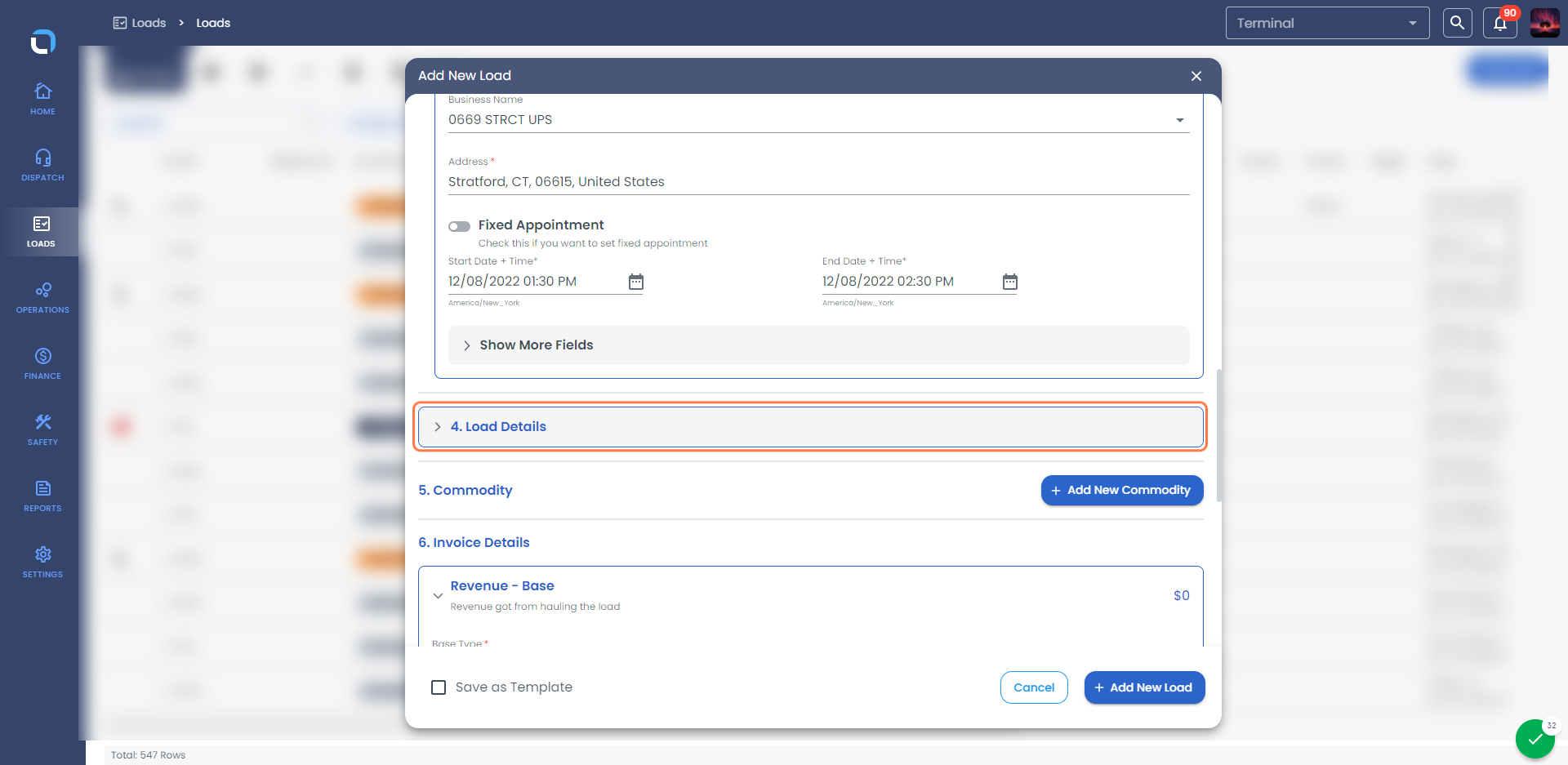 Click on Load Details