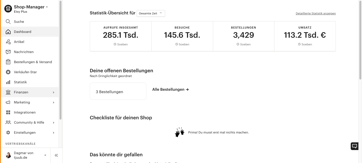 Klicke links auf Finanzen, dann öffnet sich ein weiteres Menü.