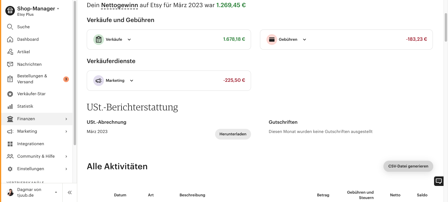 Klicke dann rechts unten auf den hellgrau unterlegten Button “CSV-Datei generieren”