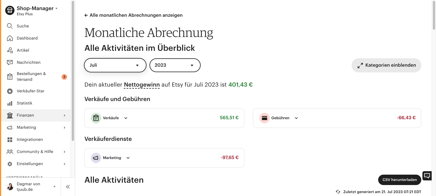 Klicke in diesem Menü auf “Monatliche Abrechnungen”
