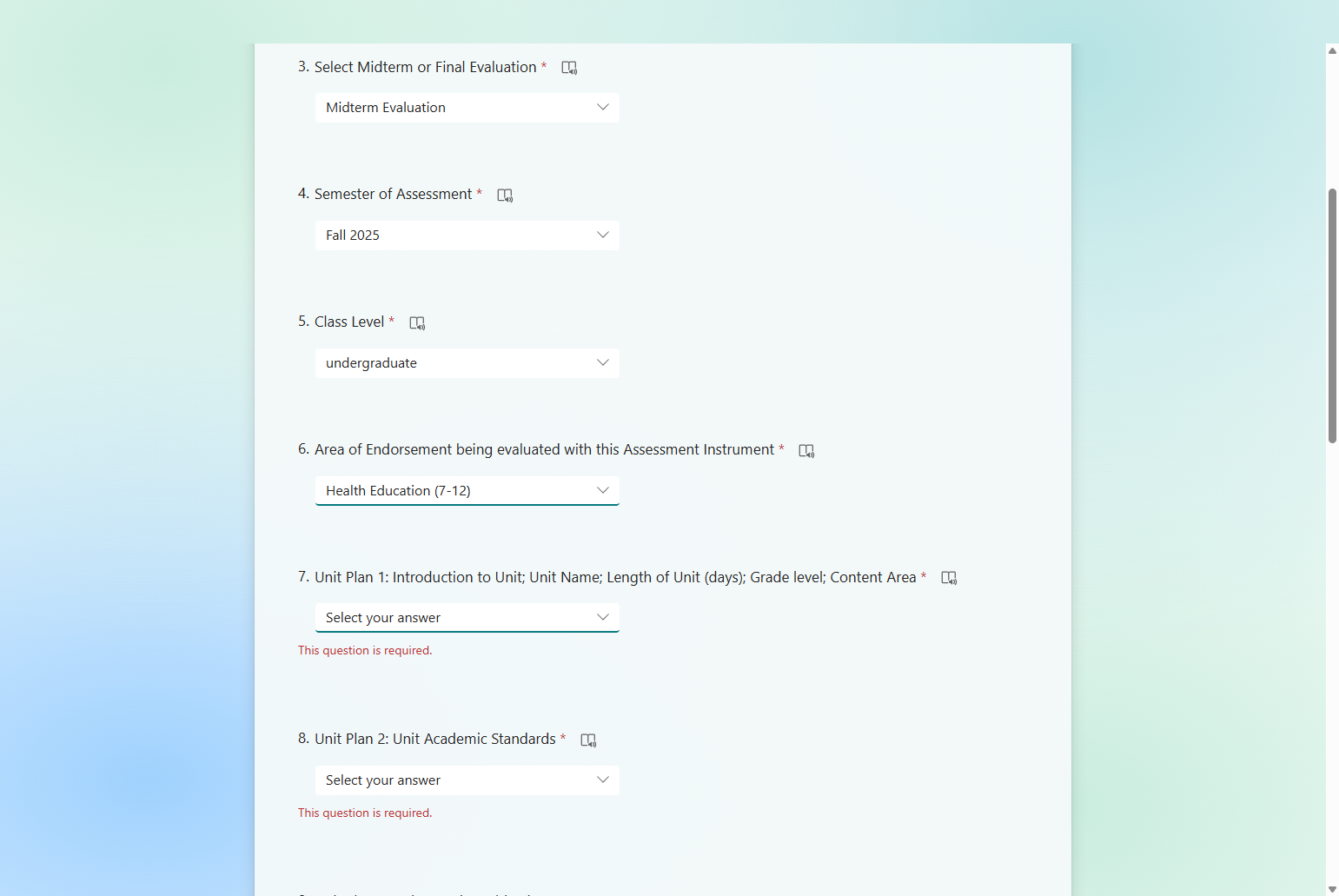 Click on the drop-down menu to select the total points for each section