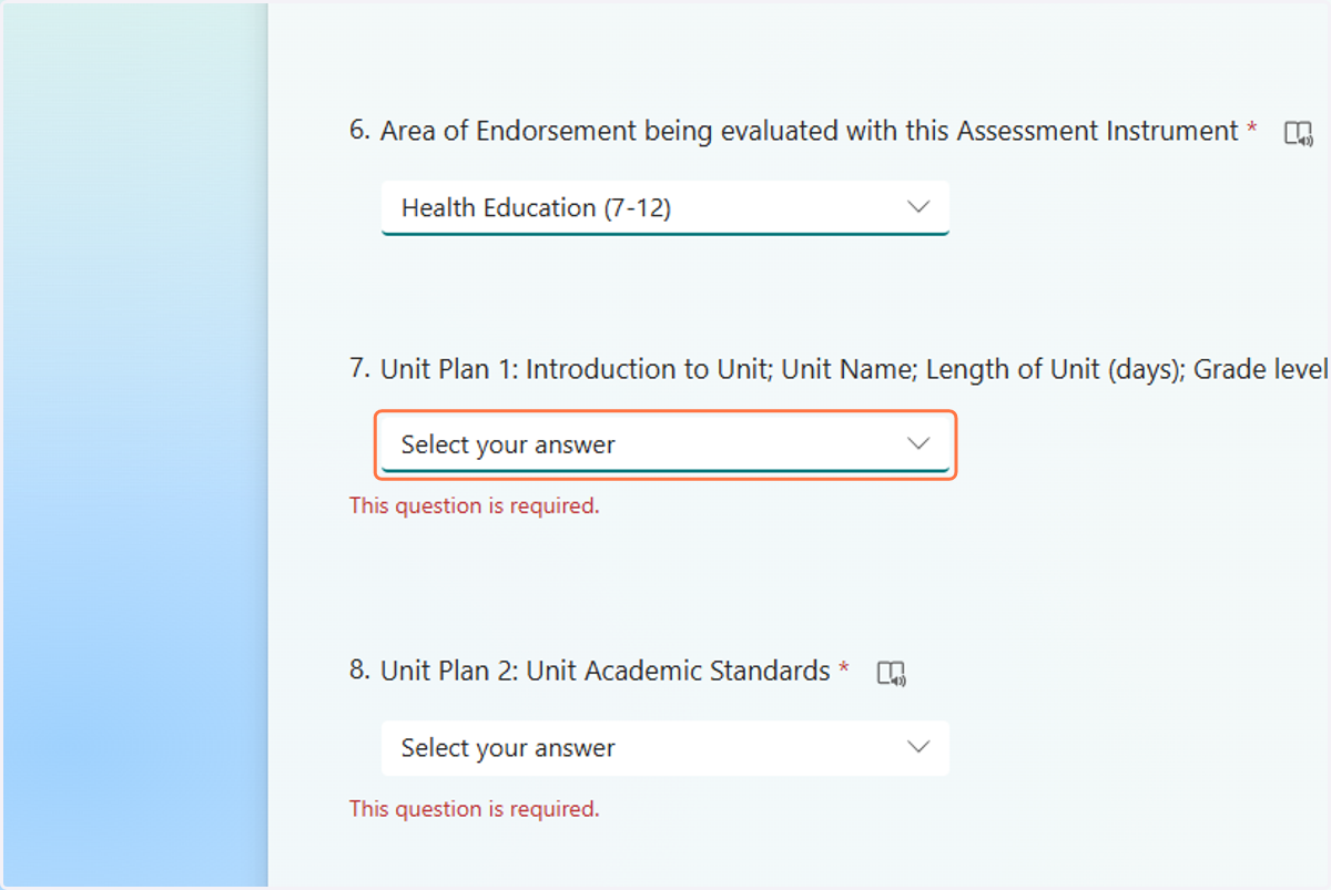 Click on the drop-down menu to select the total points for each section