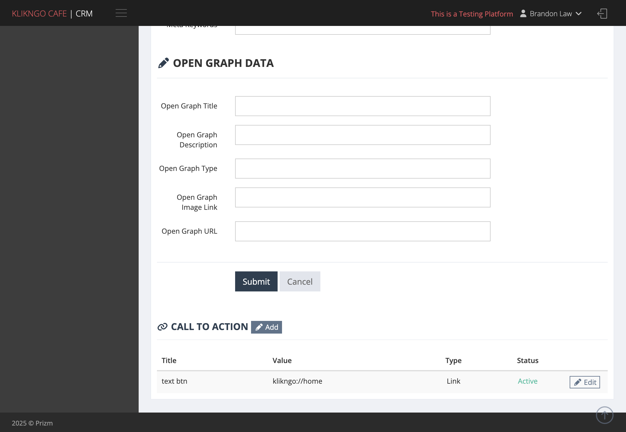 Click on Add to add on CTA
