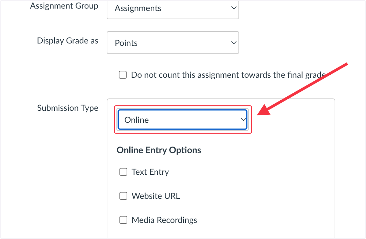 Select 'Online' as the submission type