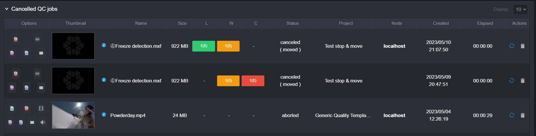 Files in Cancelled QC Jobs can also be reanalyzed or remove analysis data.