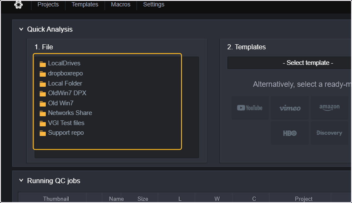 To run a quick analysis, you need to first select a file or files by browsing through the list of folders and repositories.