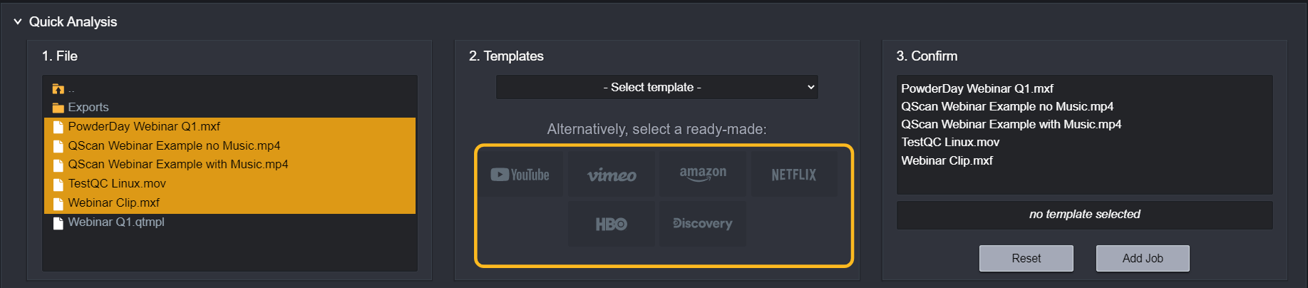 Select the template you want to use from the shortcuts or the dropdown list