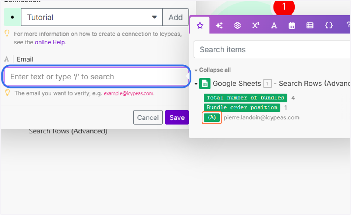 Click on the "Email" field and select "(A)".