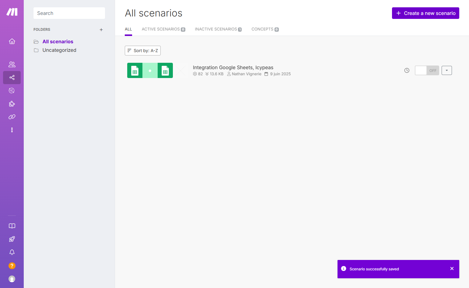 Go to Make and click on Create a new scenario.