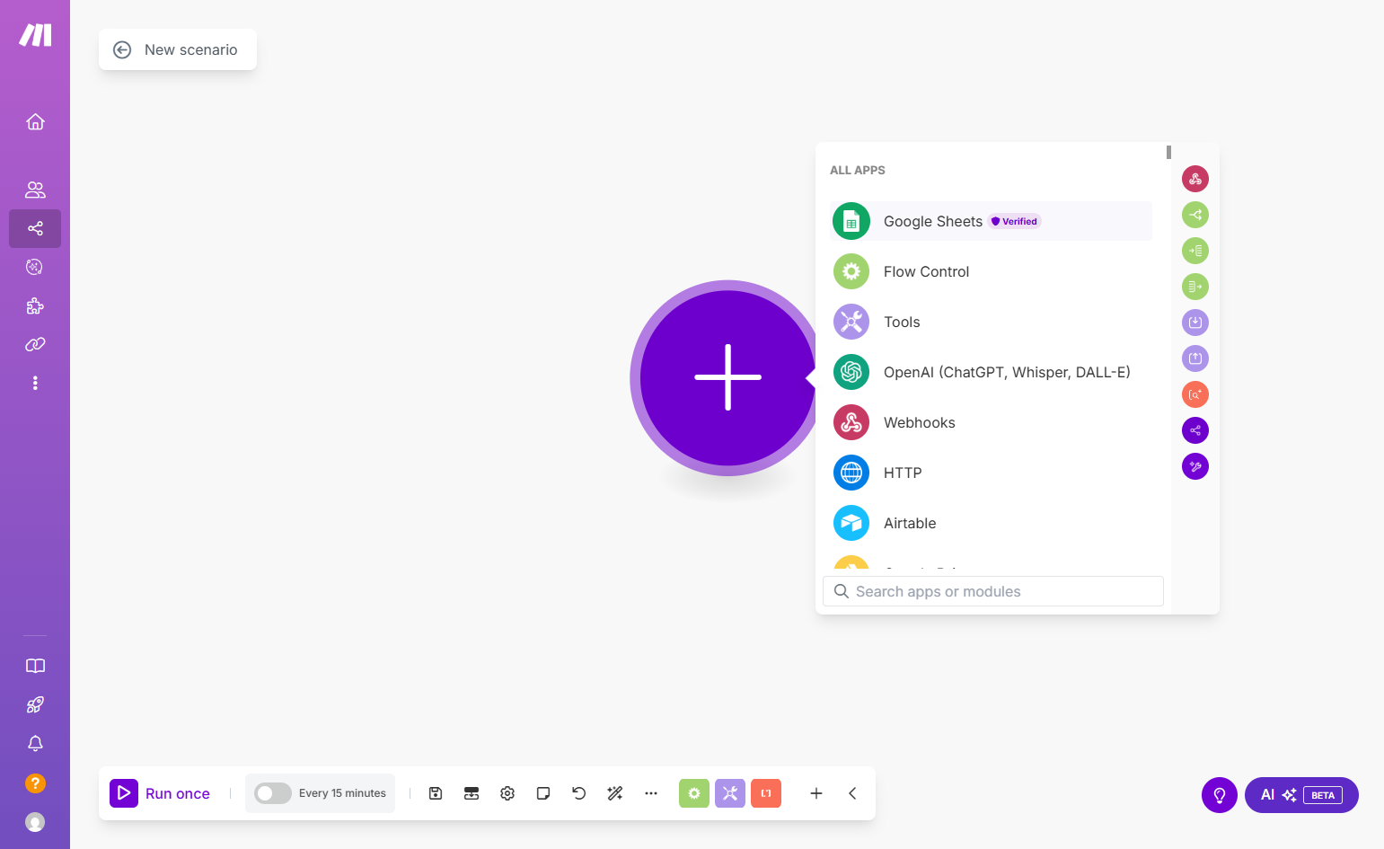 Select Google Sheets.