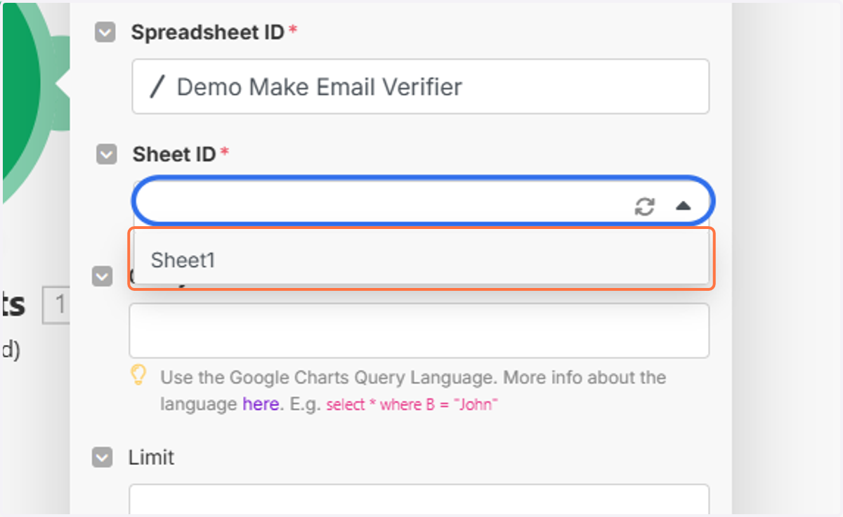 Select the Sheet you created.