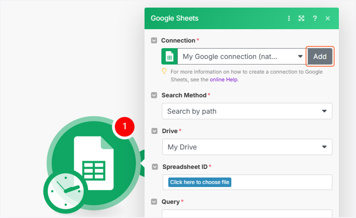 Click on Add and connect to your Google account.