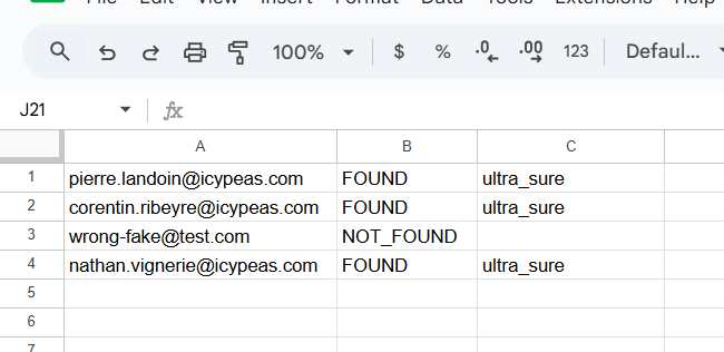 Go back to your Google Sheet document, the result will be displayed.