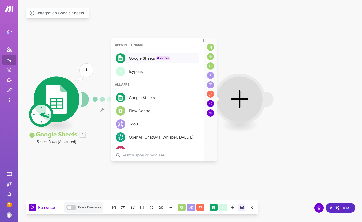 Select Google Sheets.