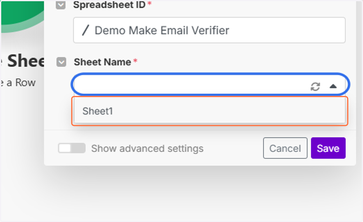 Select the Sheet you created.