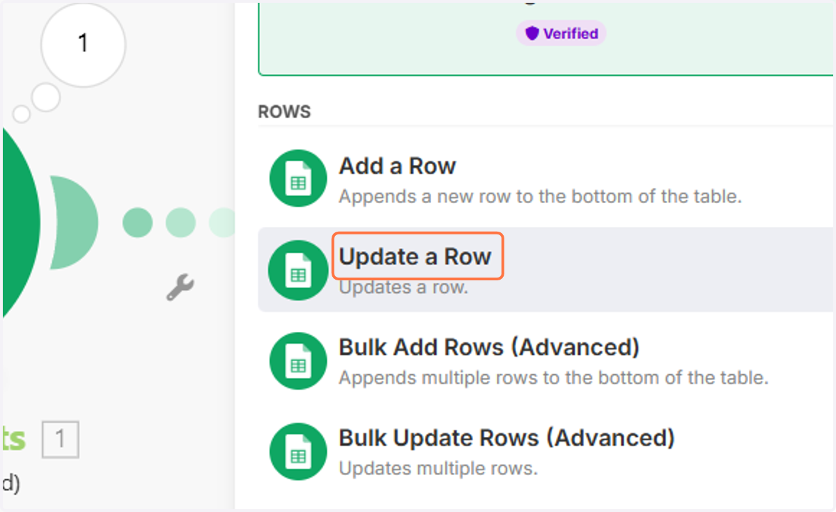 Choose Update a Row.