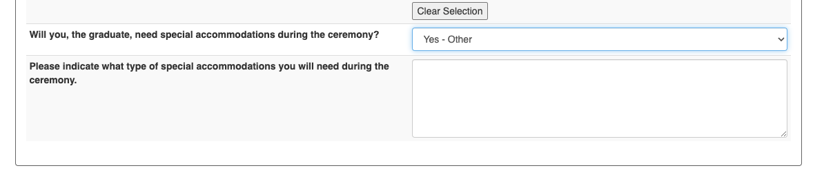 Select Yes - Special Accommodations question
