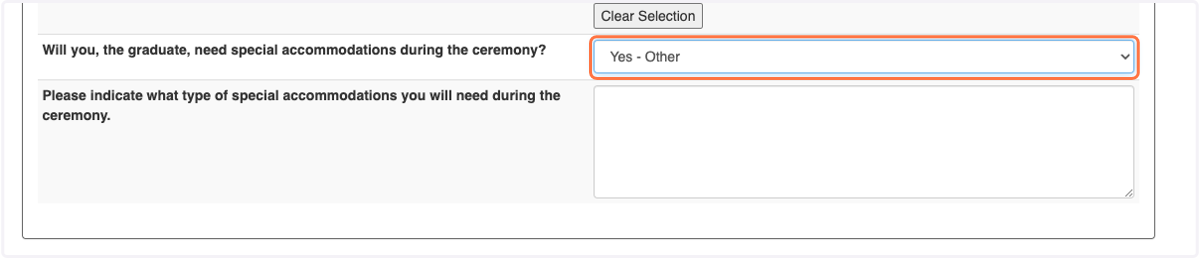 Select Yes - Special Accommodations question