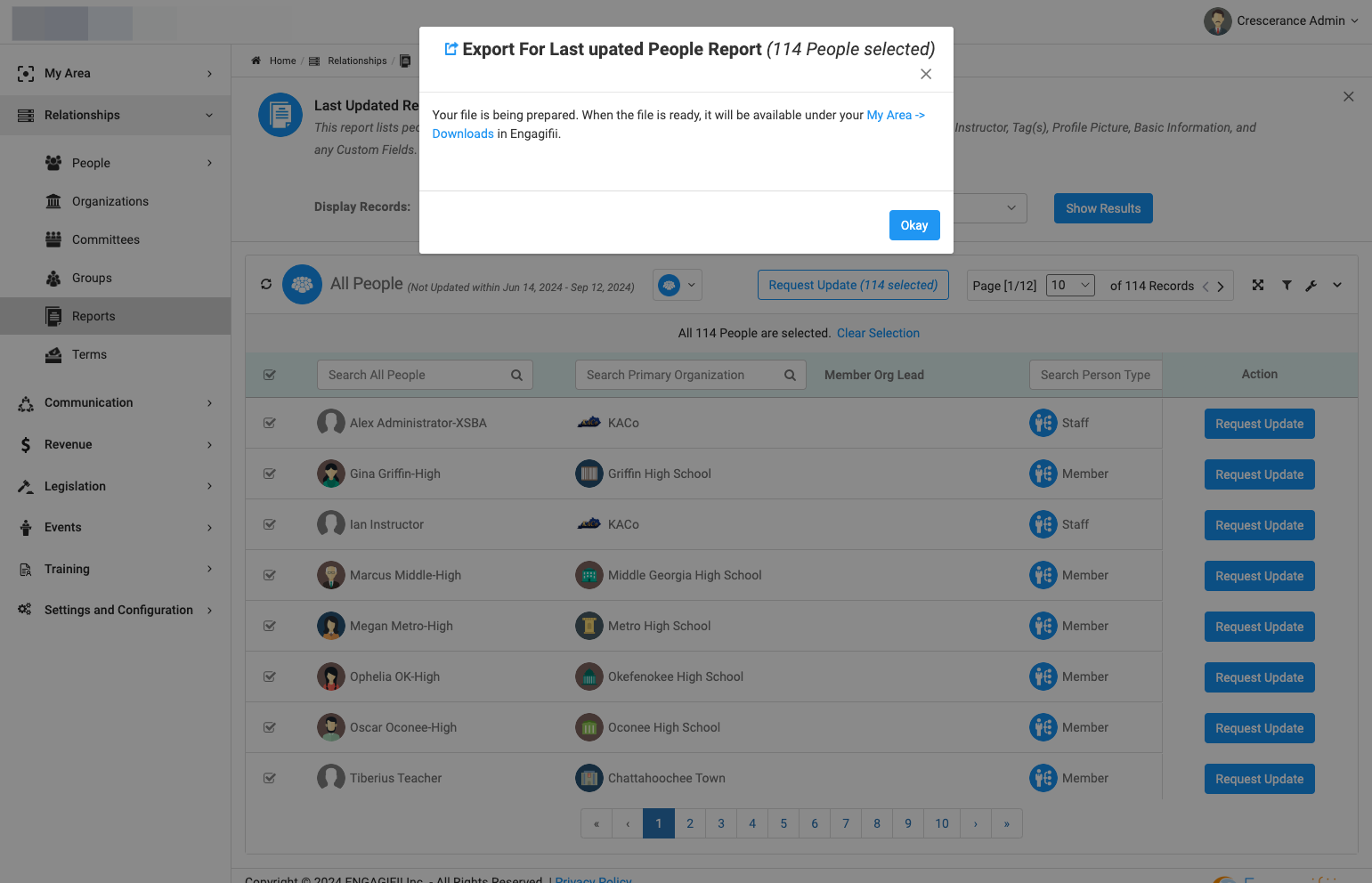 Your report will be available in the My Area / My Downloads Area