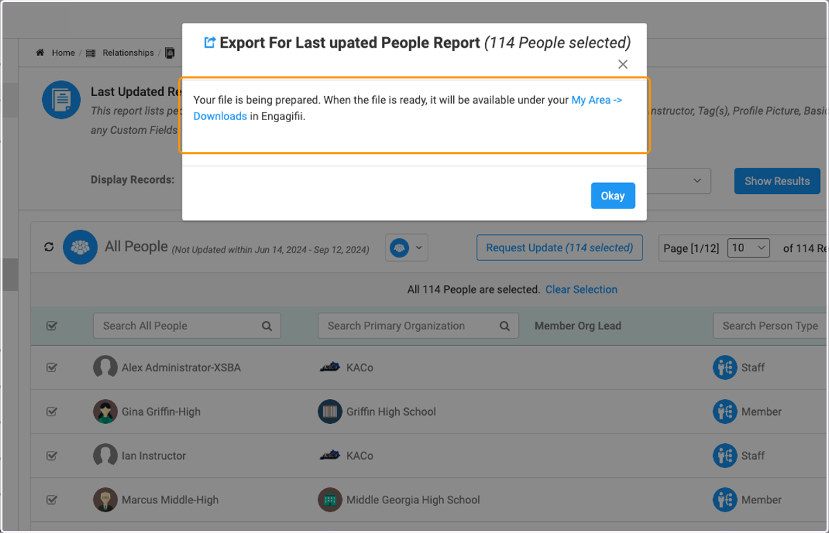 Your report will be available in the My Area / My Downloads Area