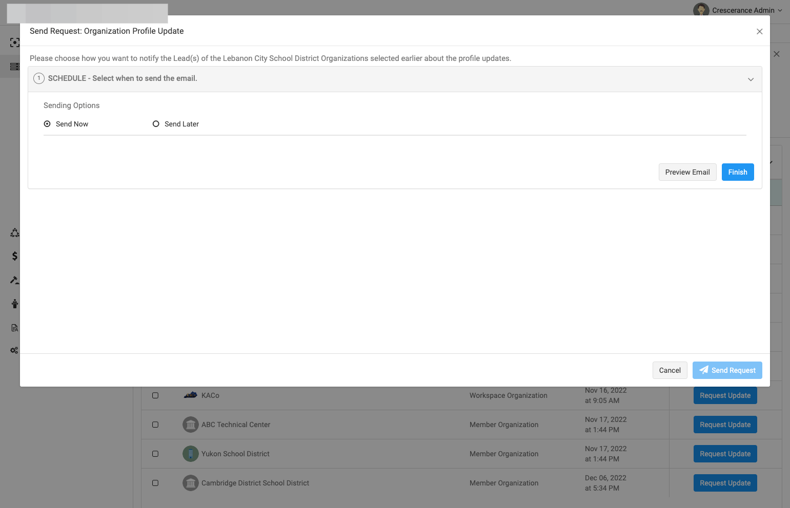 Click on Cancel or Send Request when finished