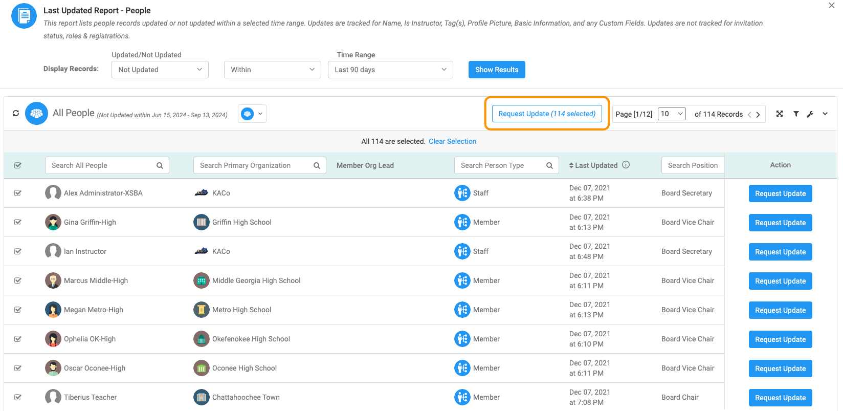 Or select all to send a mass update request