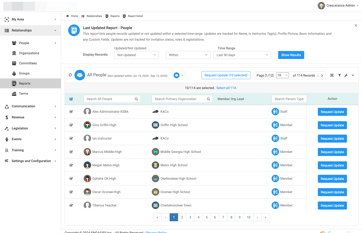 To export a report, check the box to select all people
