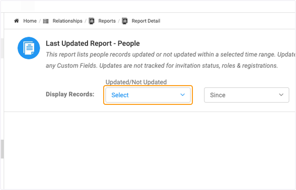 Click on Select to begin creating your report criteria