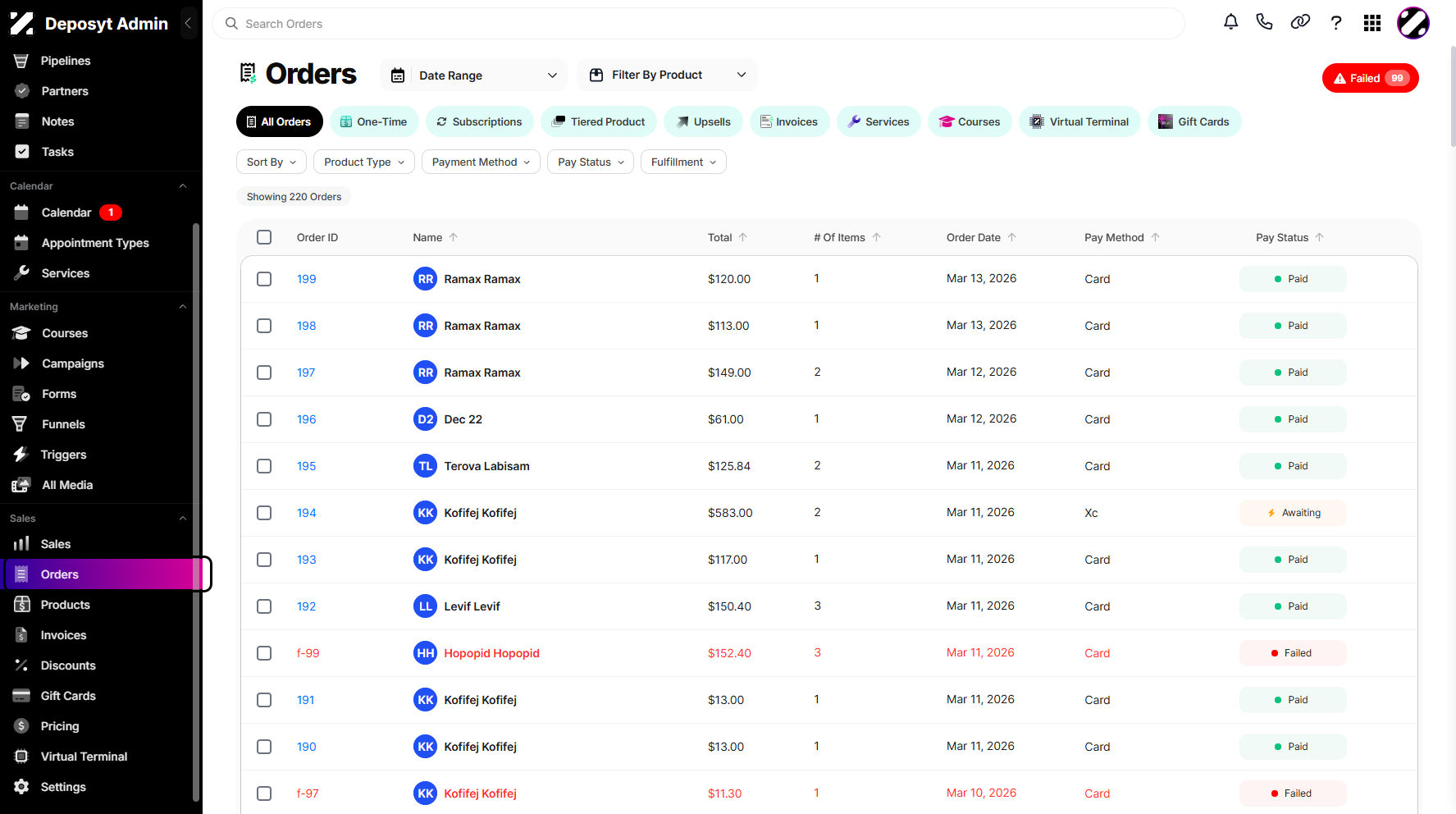 Step 1: On your dashboard, navigate to the Orders tab under the Sales section and click on it.