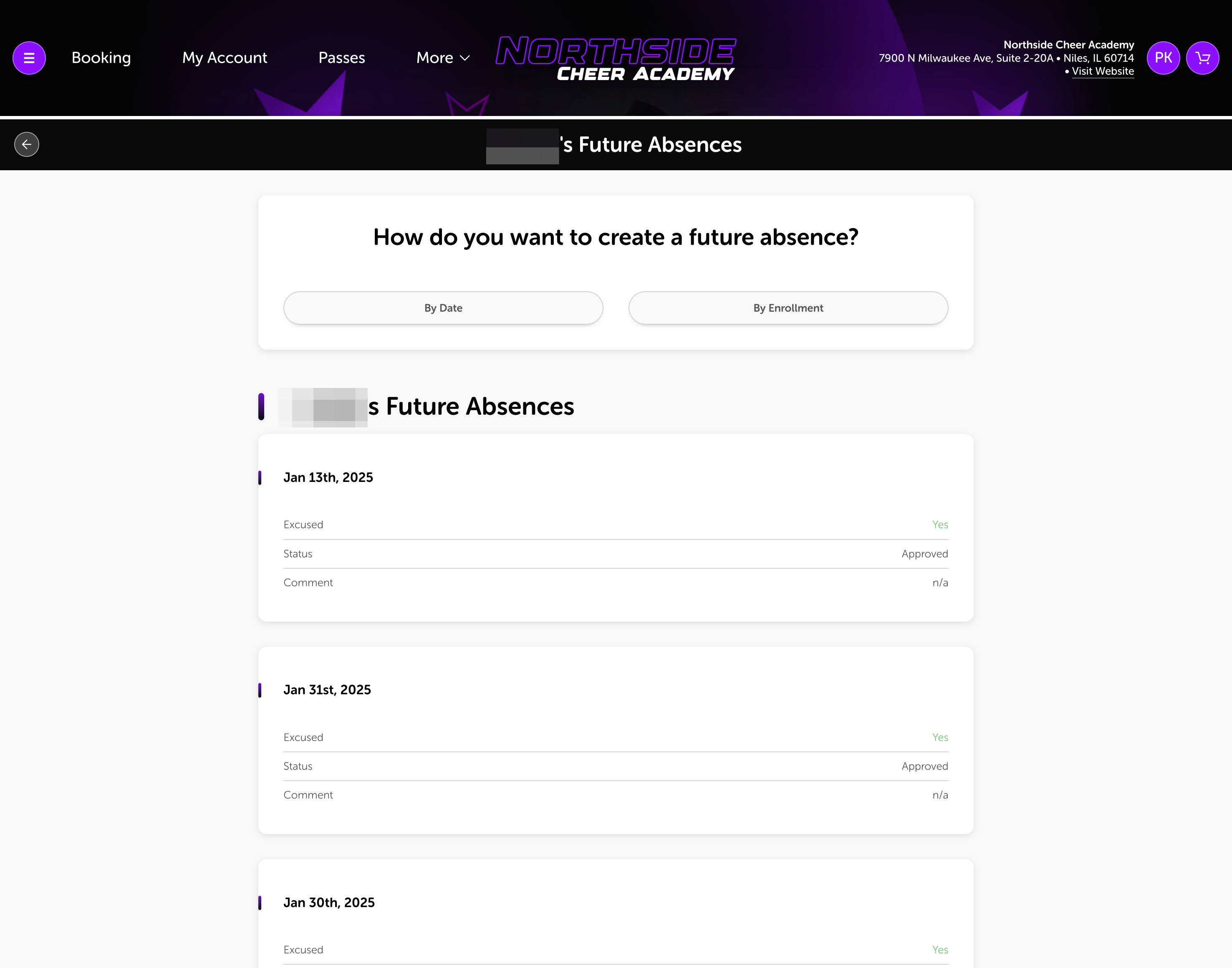 All recorded Future Absences will show.
