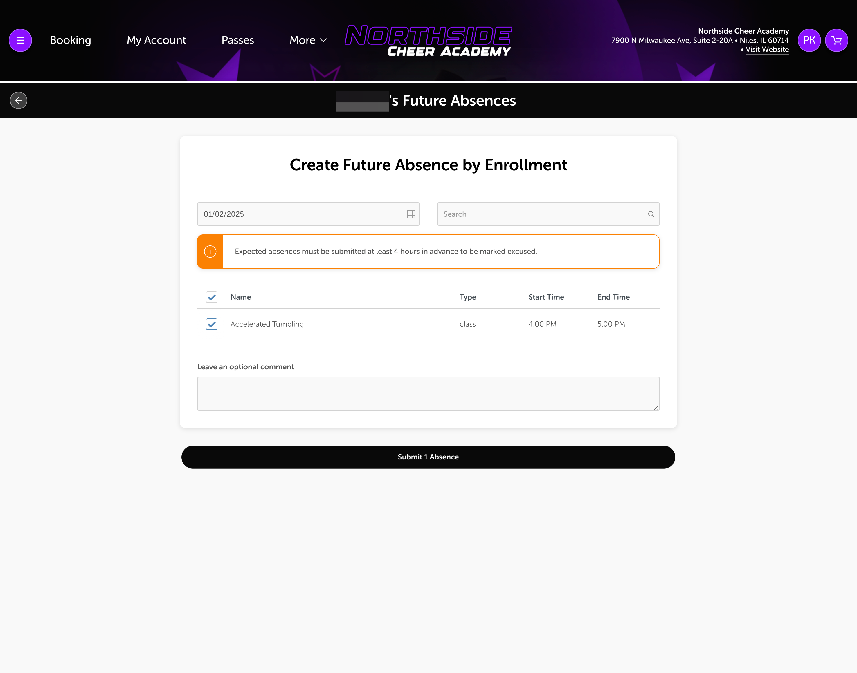 Click on Submit Absence