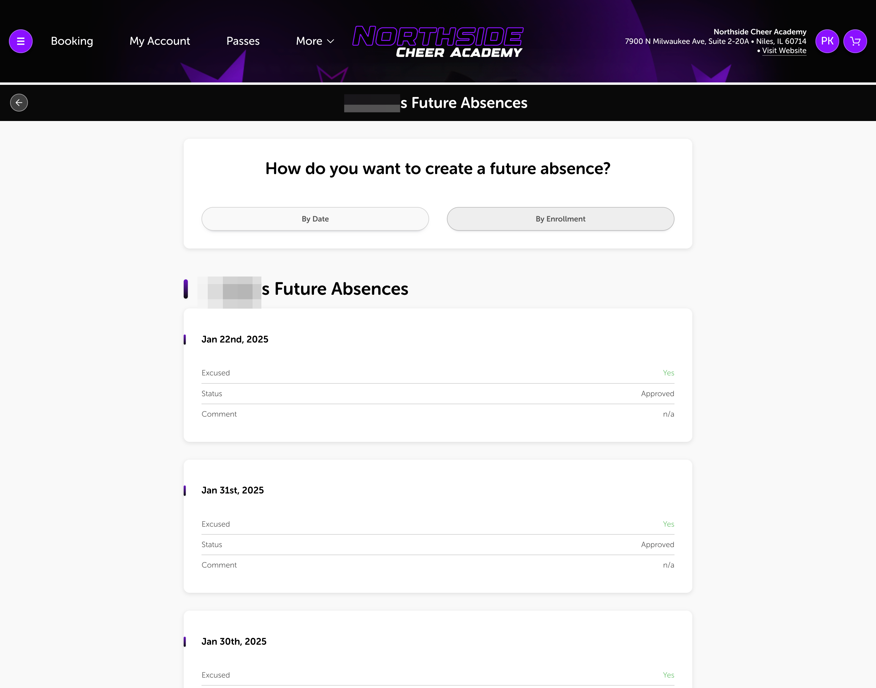 All Absences recorded will be shown on the Future Absences Screen. No to go through it by Enrollment