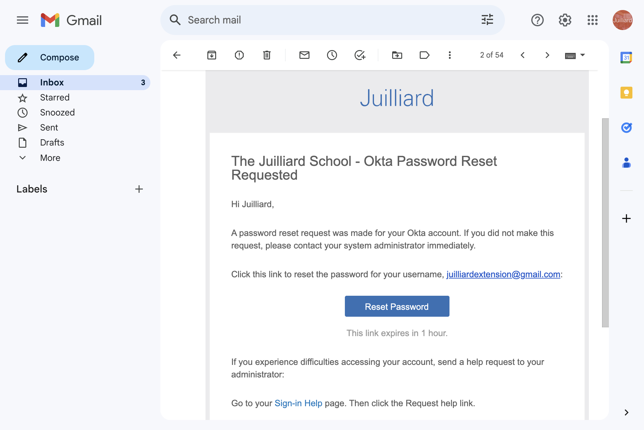 Open the email from Okta and select Reset Password