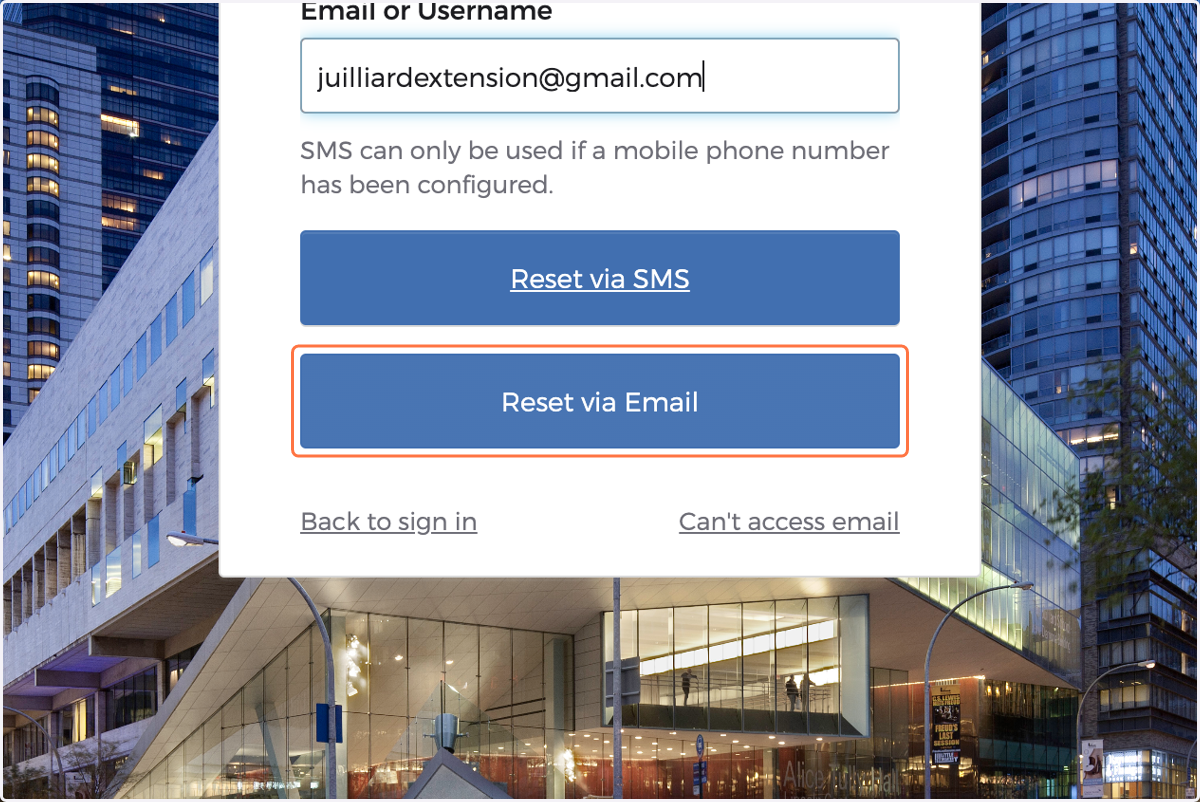Click on Reset via Email