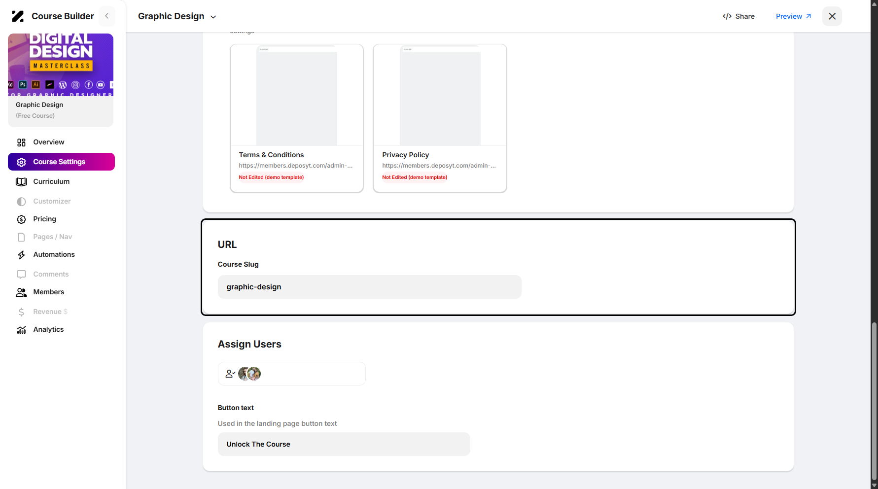Step 12: You can edit your course slug in the URL section.