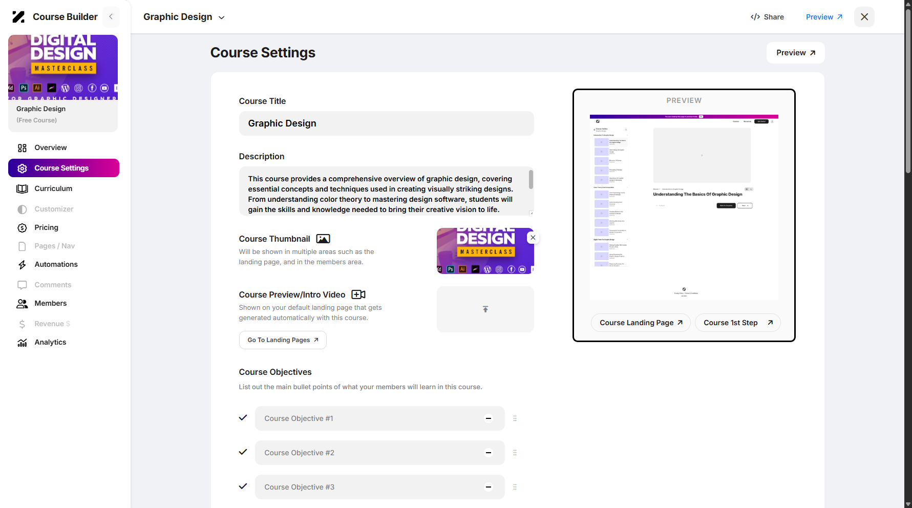 Step 6: A preview of your course is displayed here.