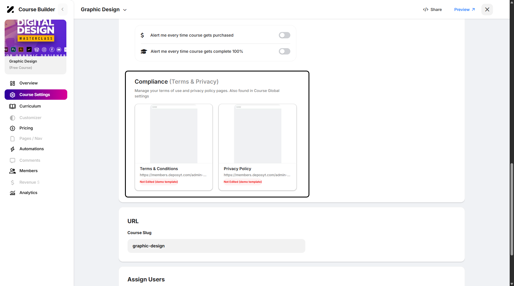 Step 11: You can also set up your course compliance here.
