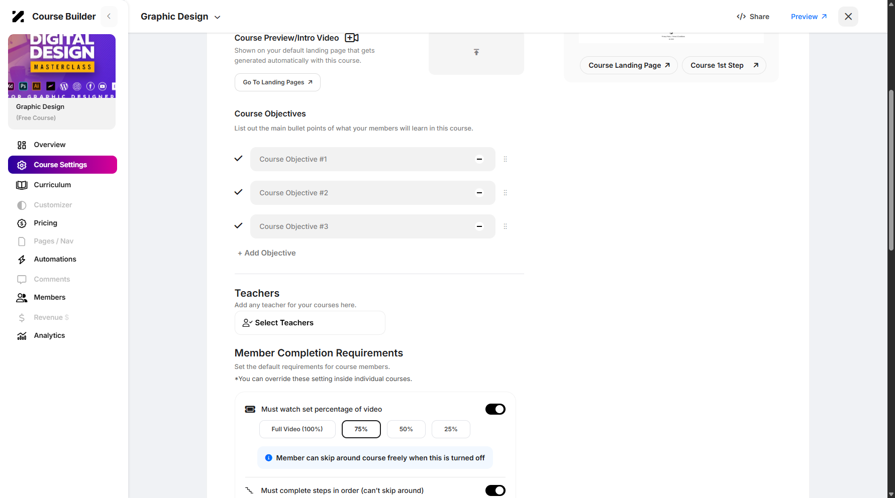 Step 8: Adding course objectives is also available.