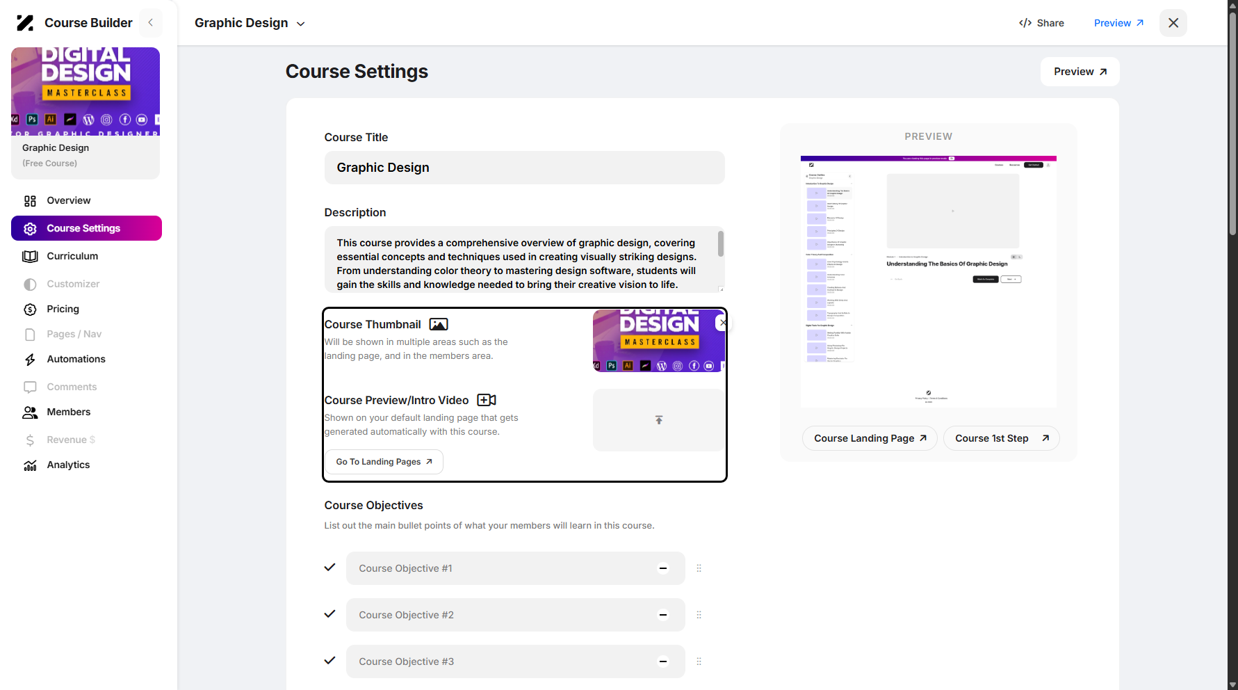 Step 7: You can also upload a course thumbnail and an intro video.
