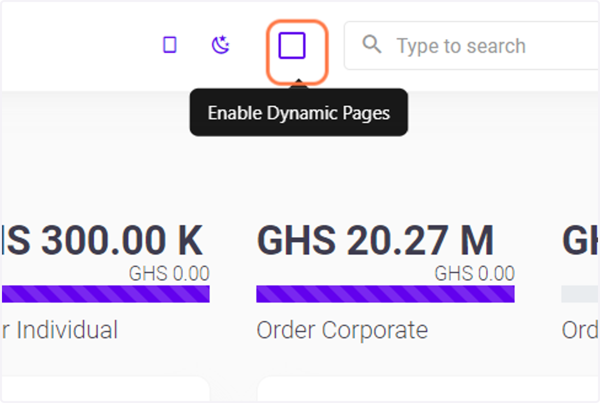 Enable Dynamic pages icon