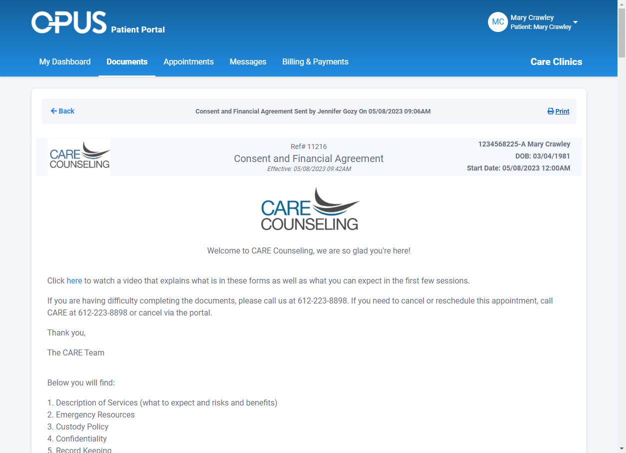 Click on Print to print the document