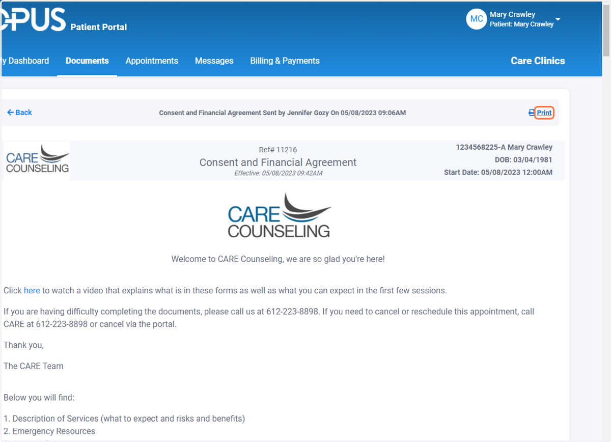 Click on Print to print the document